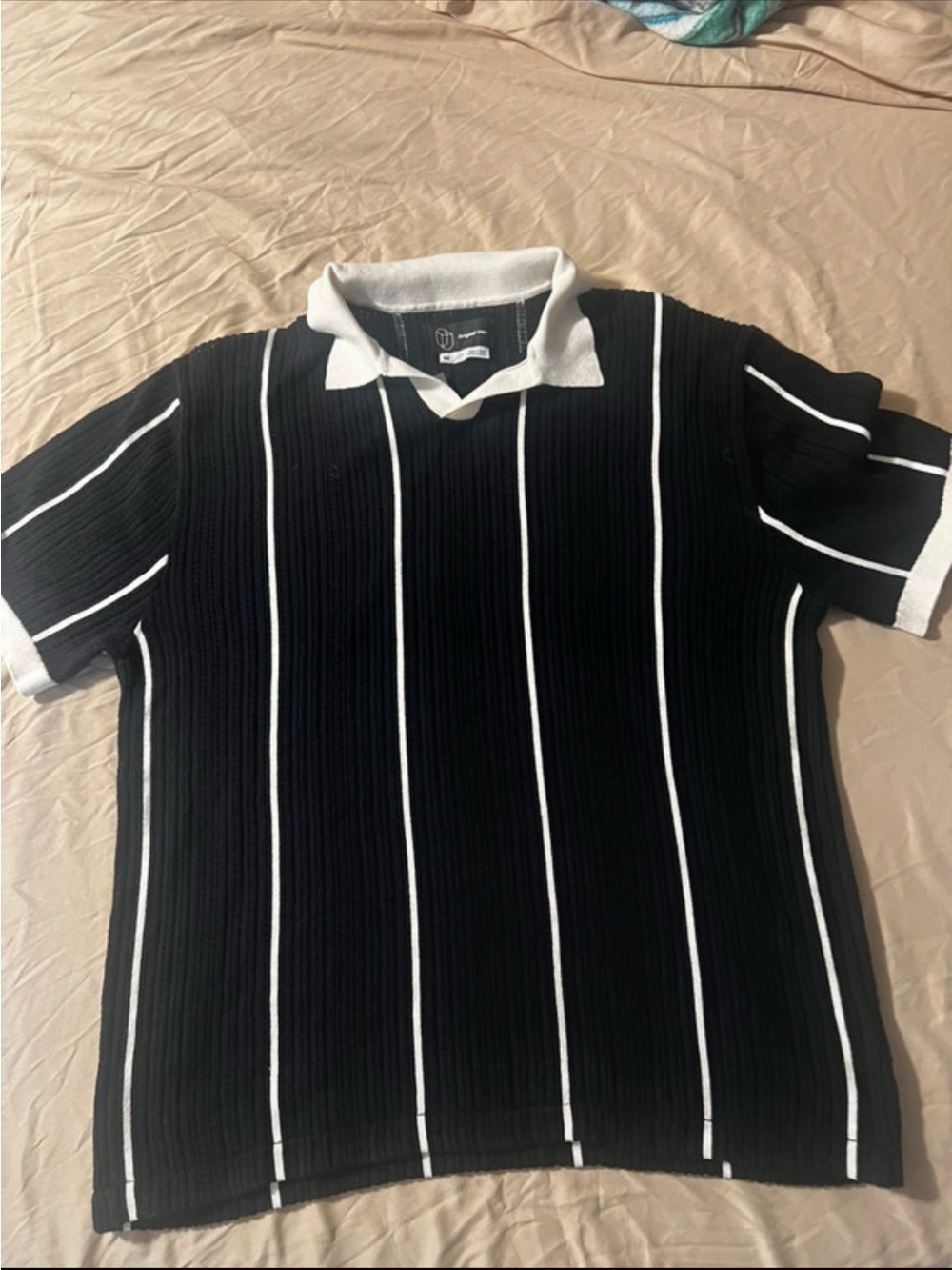 Original Use Black Polo with White Vertical Stripes